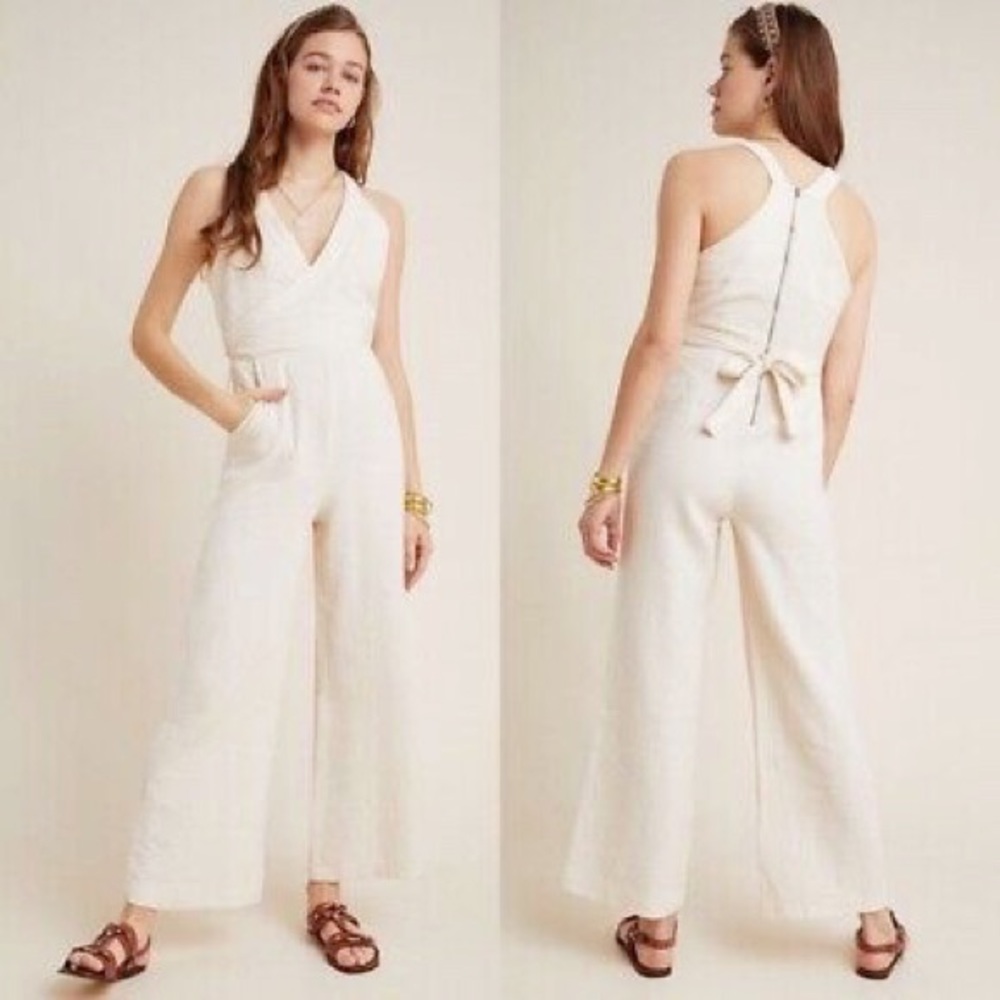 NWT Anthropologie Aren Halterneck Jumpsuit in Cream